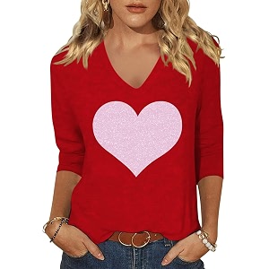 Womens 3 4 Sleeve V Neck Valentine