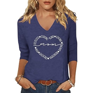Womens 3 4 Sleeve V Neck Valentine