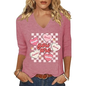 Womens 3 4 Sleeve V Neck Valentine