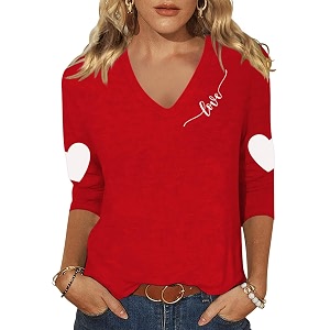 Womens 3 4 Sleeve V Neck Valentine