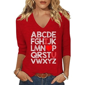 Womens 3 4 Sleeve V Neck Valentine