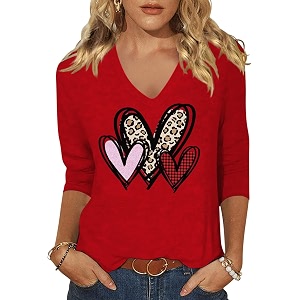 Womens 3 4 Sleeve V Neck Valentine