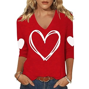 Womens 3 4 Sleeve V Neck Valentine