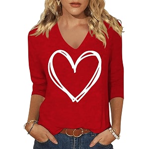 Womens 3 4 Sleeve V Neck Valentine