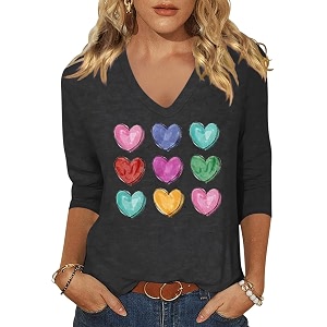 Womens 3 4 Sleeve V Neck Valentine