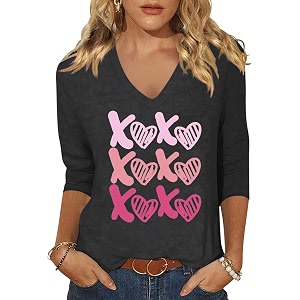 Womens 3 4 Sleeve V Neck Valentine