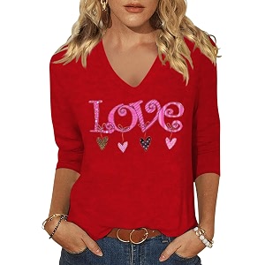 Womens 3 4 Sleeve V Neck Valentine
