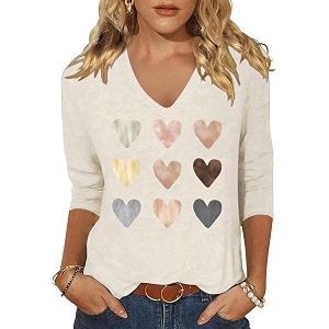 Womens 3 4 Sleeve V Neck Valentine