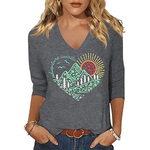 Womens 3 4 Sleeve V Neck Valentine