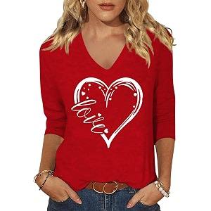 Womens 3 4 Sleeve V Neck Valentine