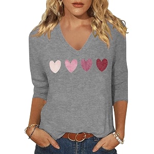 Womens 3 4 Sleeve V Neck Valentine