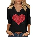 Womens 34 Sleeve V Neck Valentine T