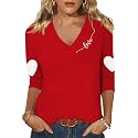 Womens 34 Sleeve V Neck Valentine T