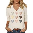 Womens 34 Sleeve V Neck Valentine T