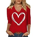 Womens 34 Sleeve V Neck Valentine T