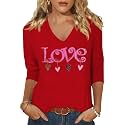 Womens 34 Sleeve V Neck Valentine T