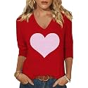 Womens 34 Sleeve V Neck Valentine T