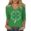 Womens 34 Sleeve V Neck Valentine T