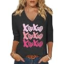 Womens 34 Sleeve V Neck Valentine T