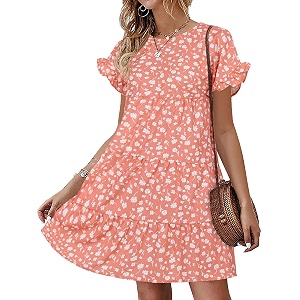 Womens Babydoll Dress Summer Boho Print Ruffles
