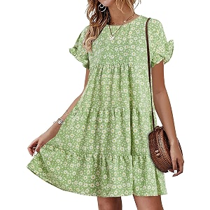 Womens Babydoll Dress Summer Boho Print Ruffles