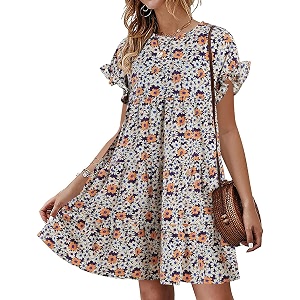 Womens Babydoll Dress Summer Boho Print Ruffles