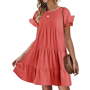Womens Babydoll Dress Summer Boho Print Ruffles