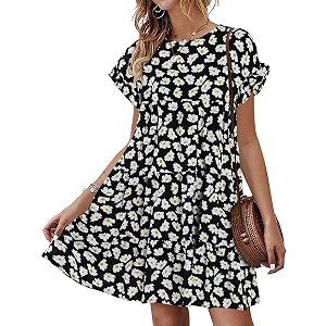 Womens Babydoll Dress Summer Boho Print Ruffles
