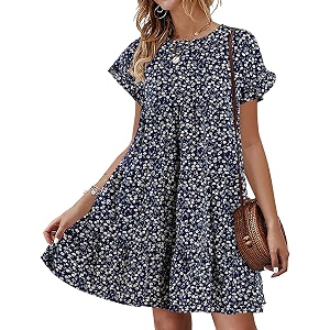 Womens Babydoll Dress Summer Boho Print Ruffles