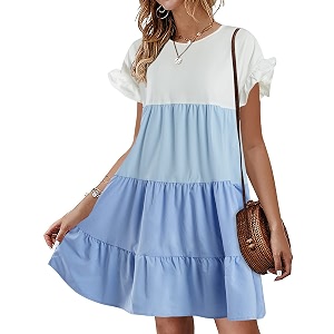 Womens Babydoll Dress Summer Boho Print Ruffles