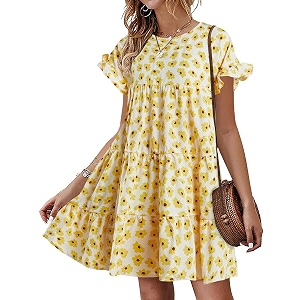 Womens Babydoll Dress Summer Boho Print Ruffles