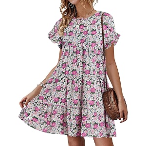 Womens Babydoll Dress Summer Boho Print Ruffles