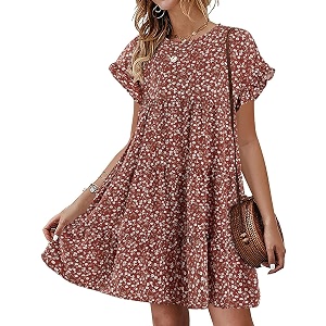 Womens Babydoll Dress Summer Boho Print Ruffles