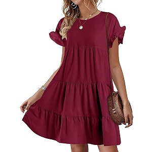Womens Babydoll Dress Summer Boho Print Ruffles