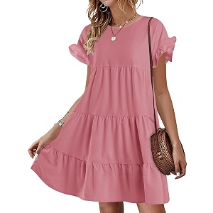 Womens Babydoll Dress Summer Boho Print Ruffles