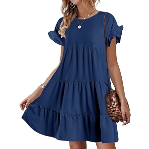 Womens Babydoll Dress Summer Boho Print Ruffles