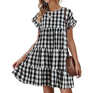 Womens Babydoll Dress Summer Boho Print Ruffles