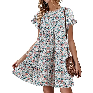 Womens Babydoll Dress Summer Boho Print Ruffles