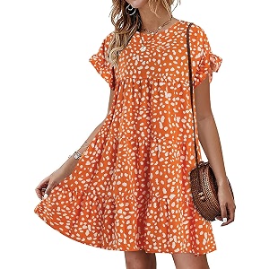 Womens Babydoll Dress Summer Boho Print Ruffles