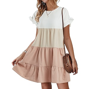 Womens Babydoll Dress Summer Boho Print Ruffles