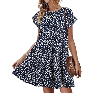 Womens Babydoll Dress Summer Boho Print Ruffles
