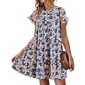 Womens Babydoll Dress Summer Boho Print Ruffles