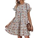 Womens Babydoll Dress Summer Boho Print Ruffles