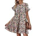 Womens Babydoll Dress Summer Boho Print Ruffles