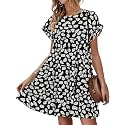 Womens Babydoll Dress Summer Boho Print Ruffles