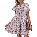 Womens Babydoll Dress Summer Boho Print Ruffles