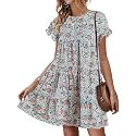 Womens Babydoll Dress Summer Boho Print Ruffles