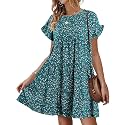 Womens Babydoll Dress Summer Boho Print Ruffles