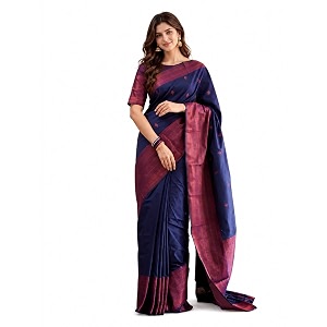 Womens Banarasi Kanjivaram Silk Saree with Blouse