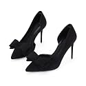 Womens Bow Heels Closed Pointed Toe Dress Shoes Stiletto Slip on Wedding Pumps
